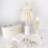 Trusou botez complet cu rochita eleganta si lumanare personalizata hand made - Ania