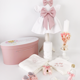 Trusou botez complet cu rochita eleganta si lumanare ceara naturala - Zenaida