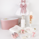 Trusou botez complet cu rochita eleganta si lumanare personalizata hand made - Dalia