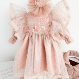 Trusou botez complet cu rochita eleganta si lumanare personalizata manual - Roxane