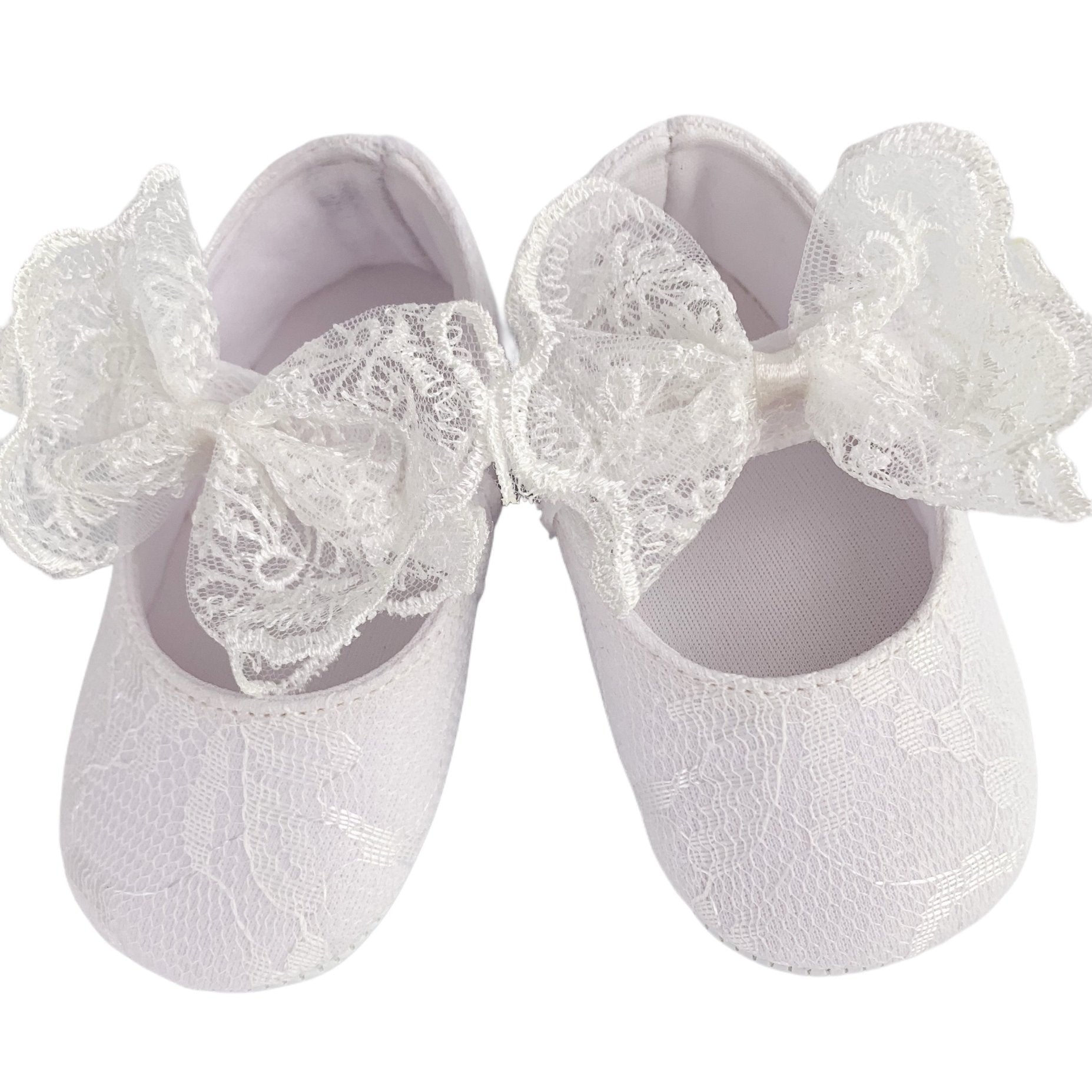Balerini albi cu dantela - Botez bebelusi