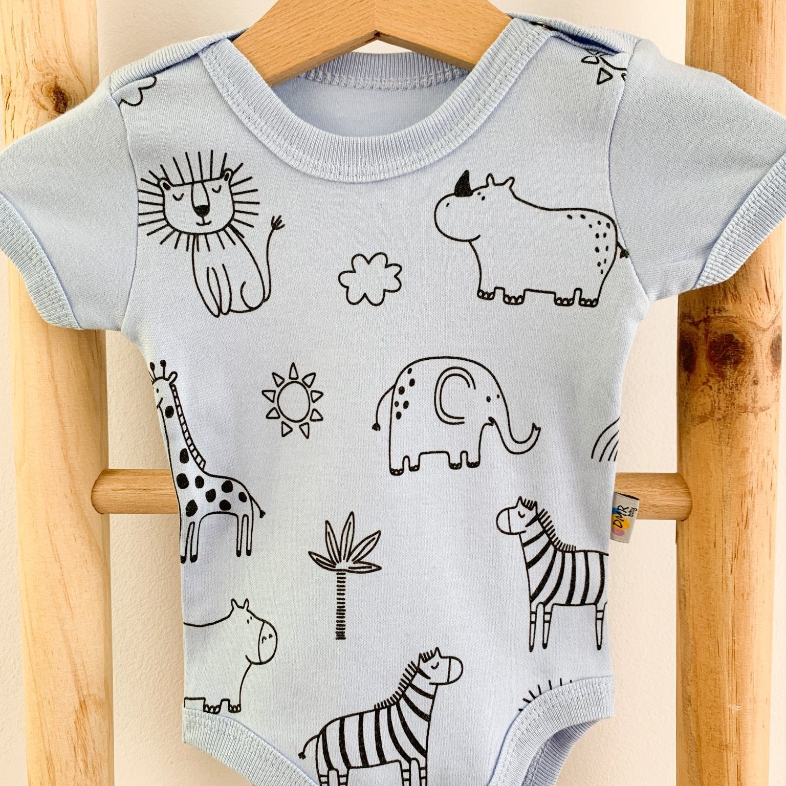 Body bebelus - bleu cu animalute - Botez bebelusi