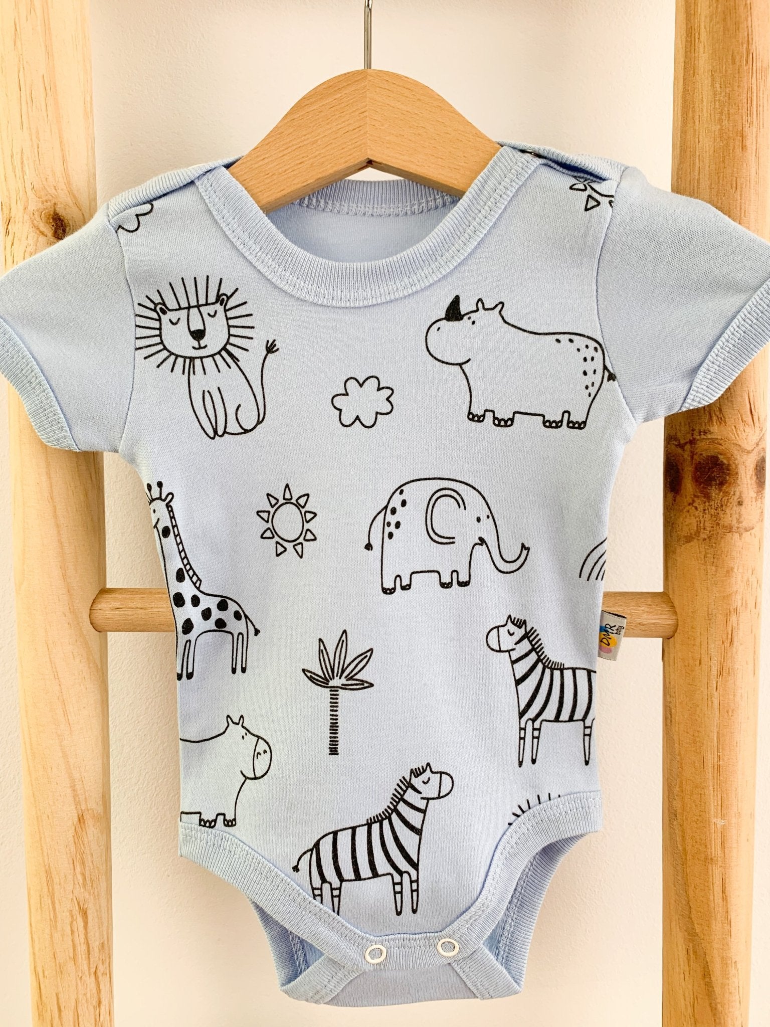 Body bebelus - bleu cu animalute - Botez bebelusi