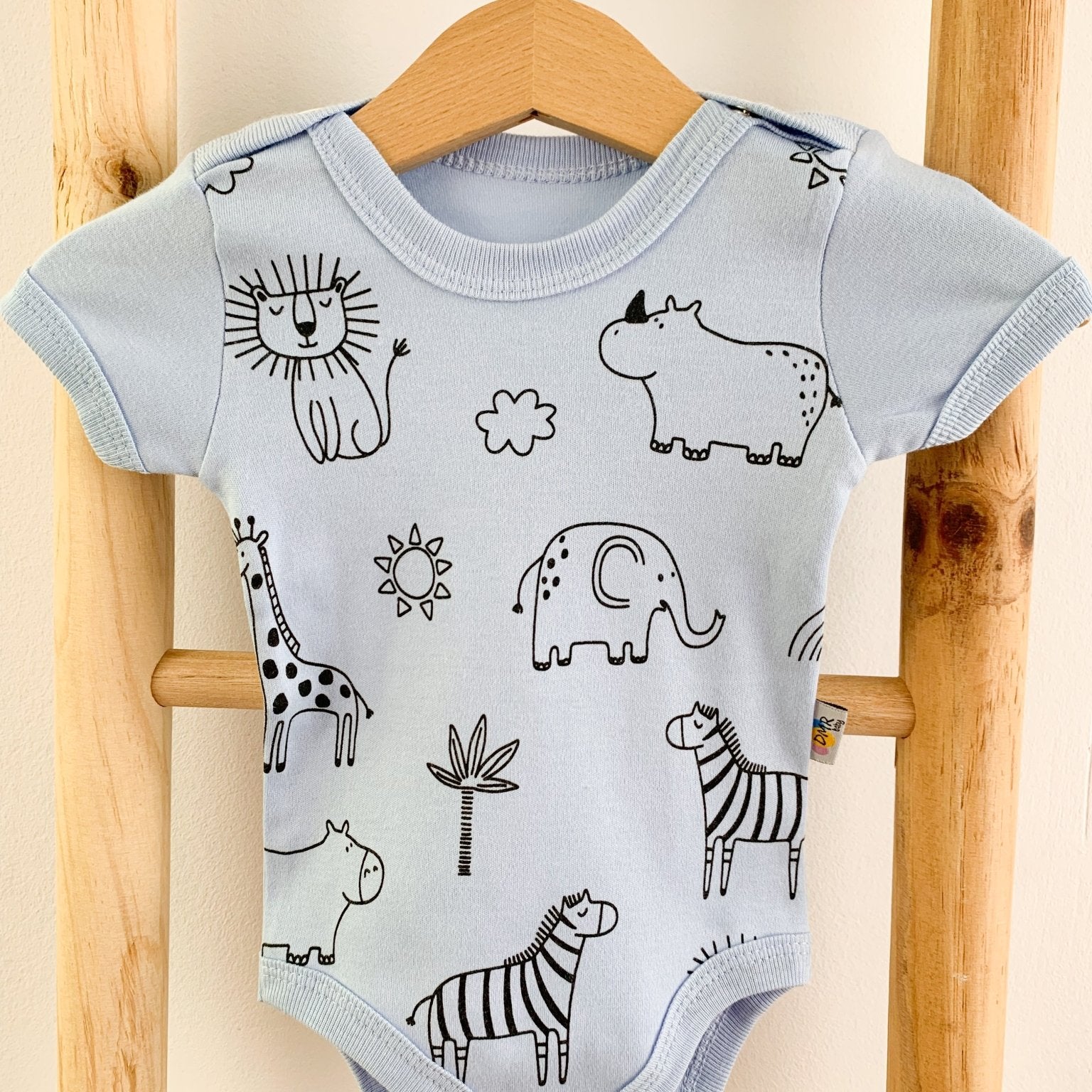 Body bebelus - bleu cu animalute - Botez bebelusi