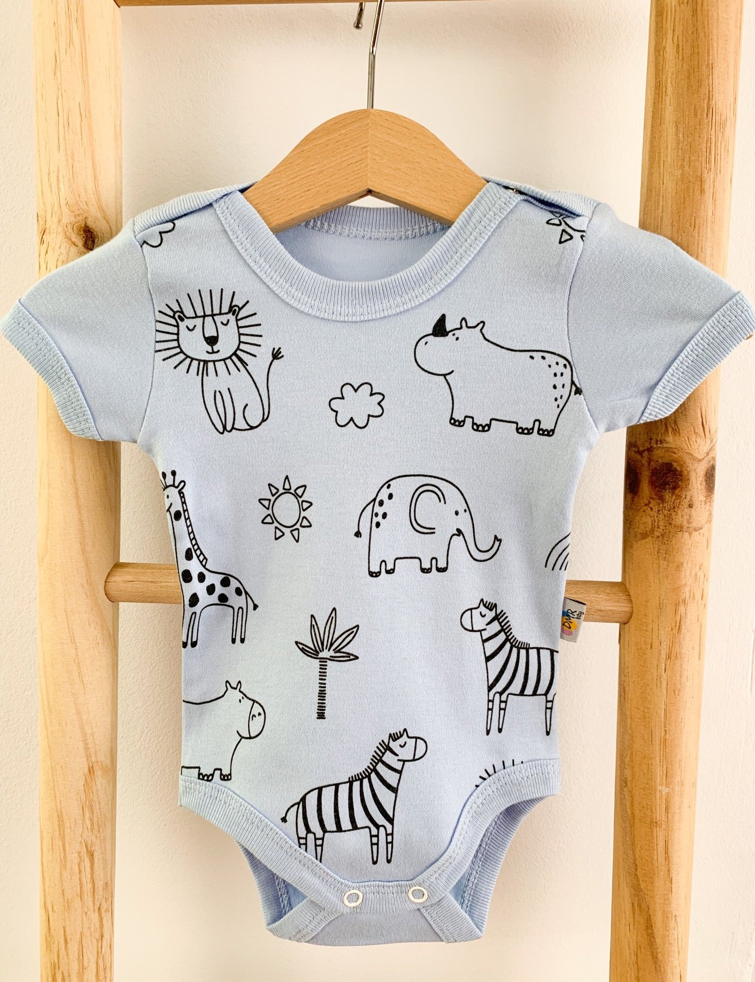 Body bebelus - bleu cu animalute - Botez bebelusi