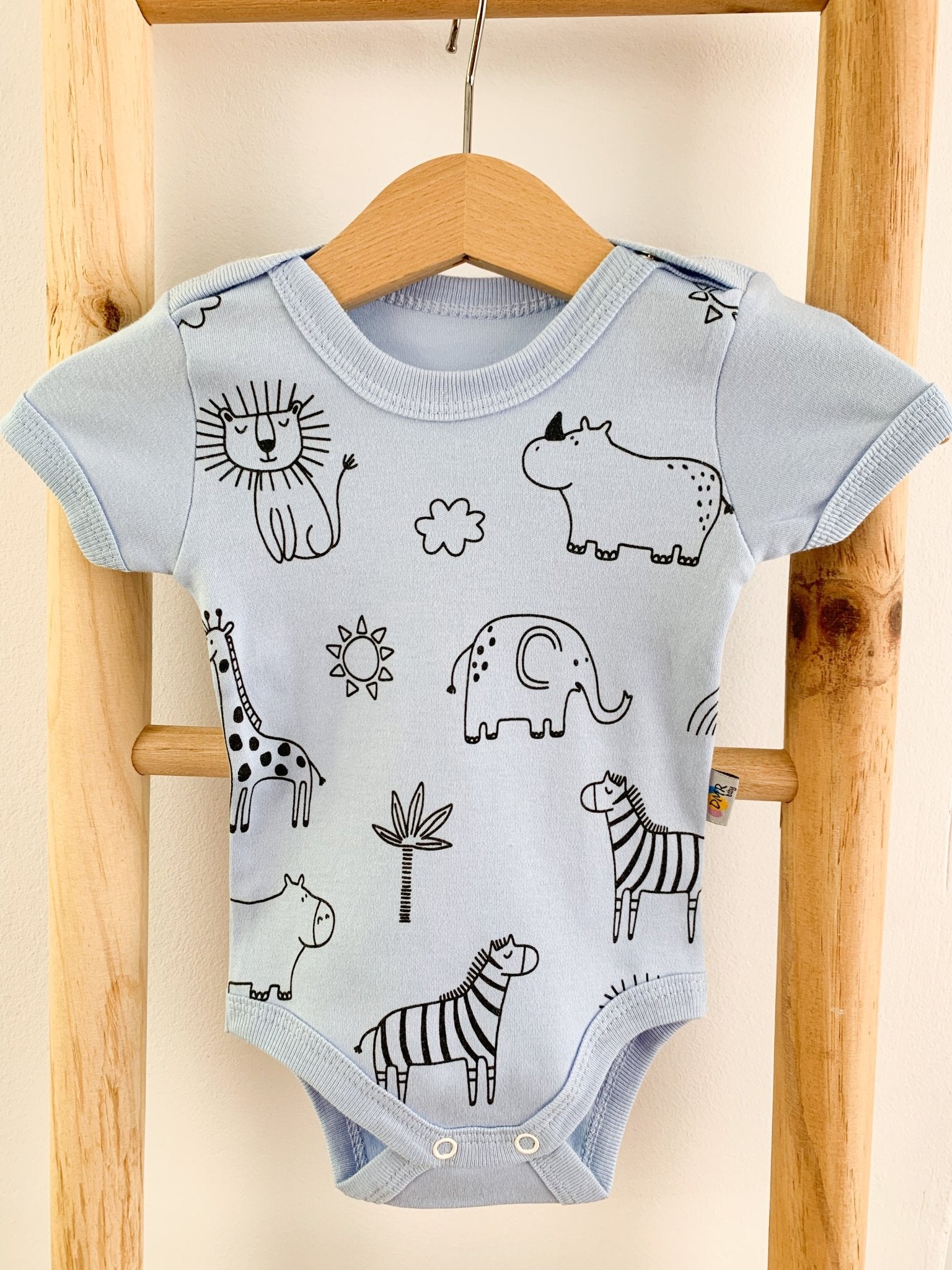 Body bebelus - bleu cu animalute - Botez bebelusi