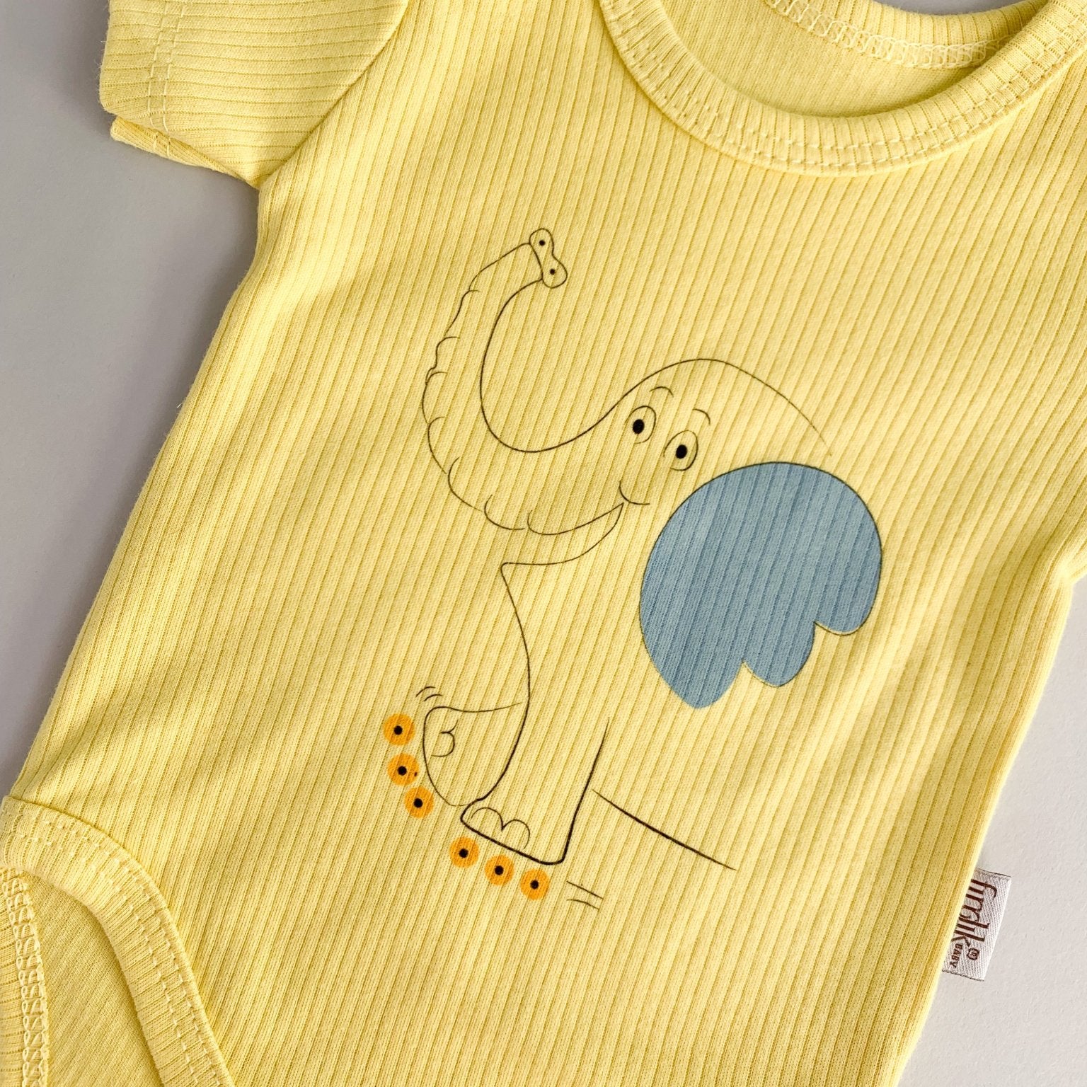 Body bebelus - galben cu elefantel - Botez bebelusi