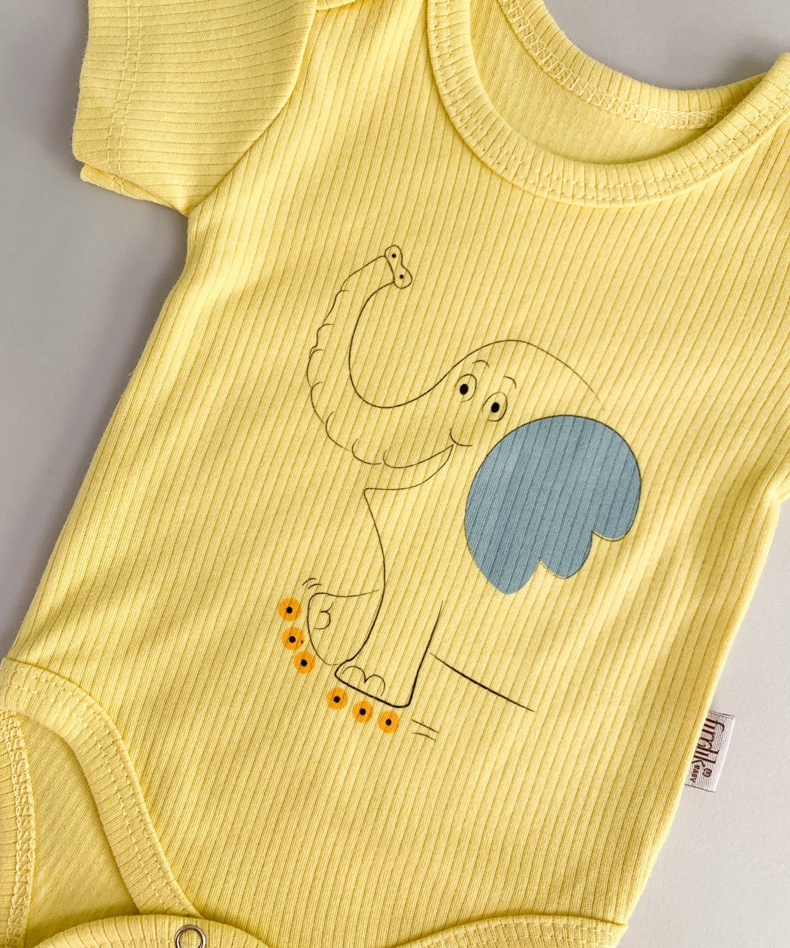 Body bebelus - galben cu elefantel - Botez bebelusi
