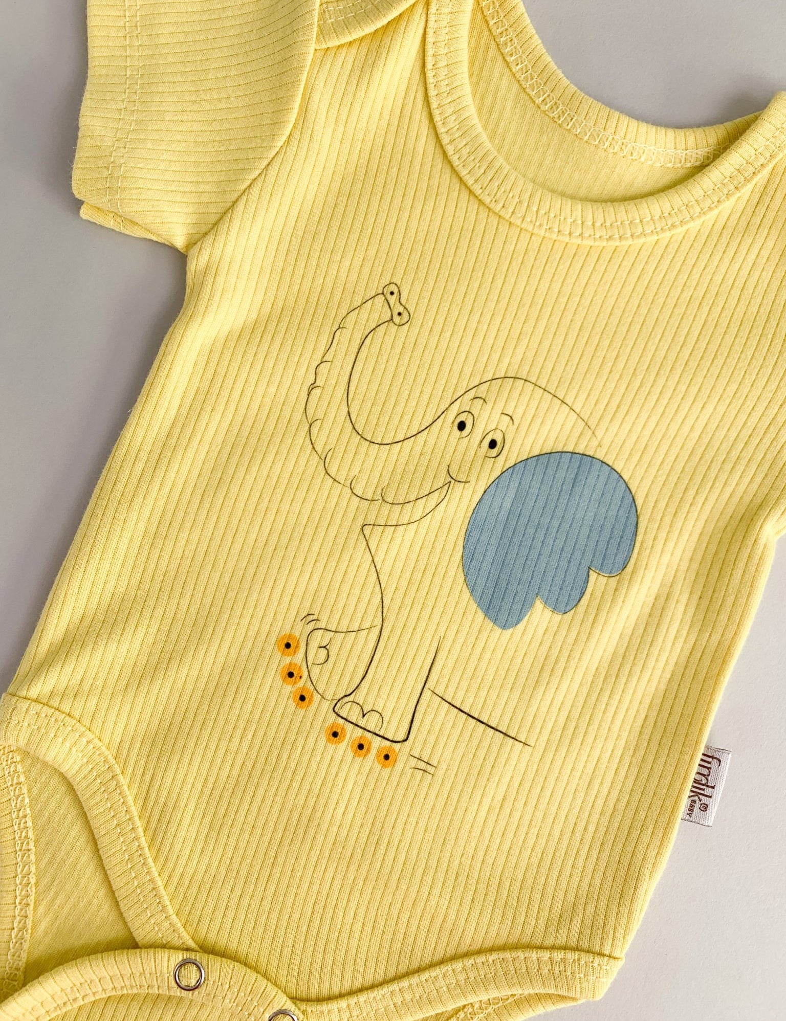 Body bebelus - galben cu elefantel - Botez bebelusi