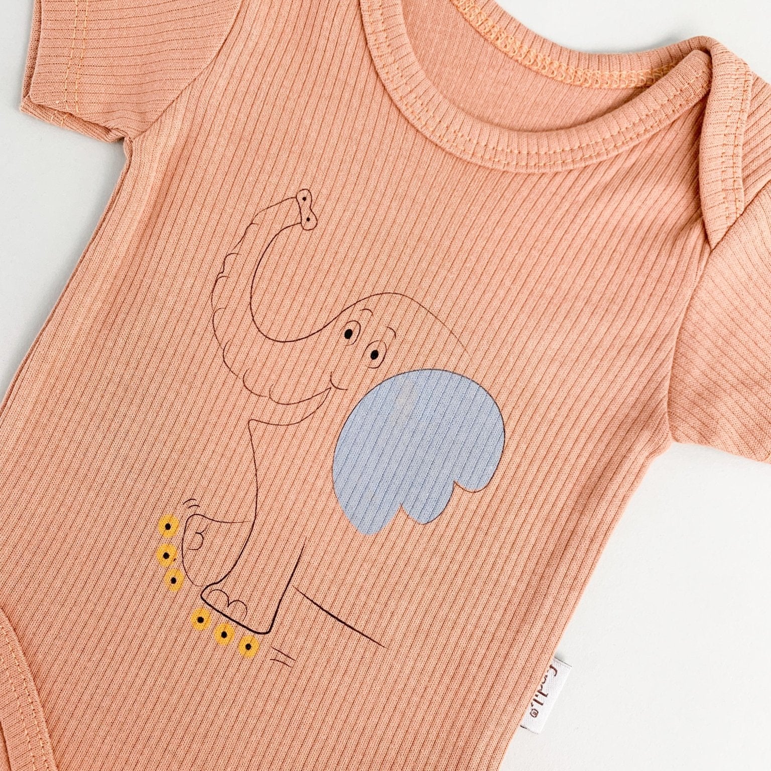 Body bebelus - roz somon cu elefantel - Botez bebelusi