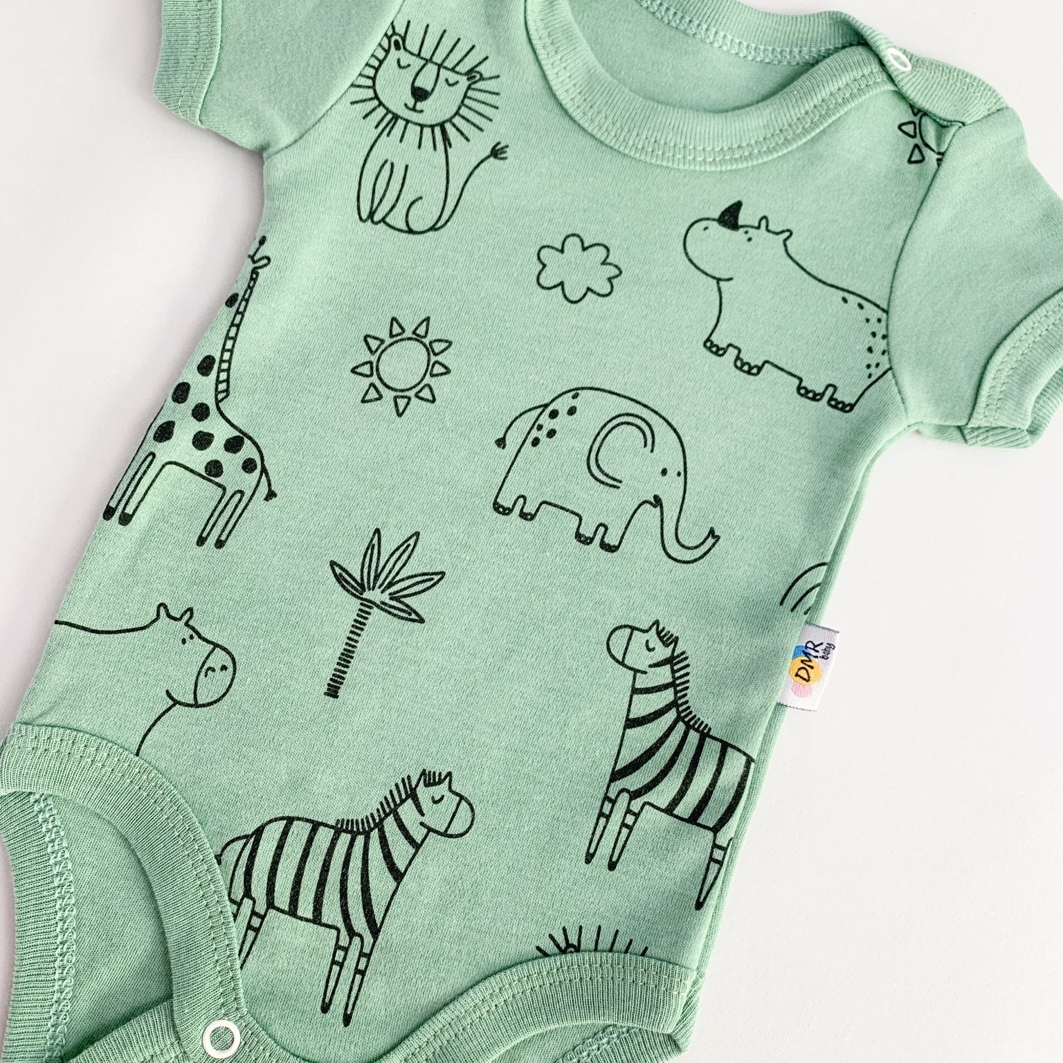 Body bebelus - verde cu animalute - Botez bebelusi