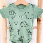 Body bebelus - verde cu animalute - Botez bebelusi