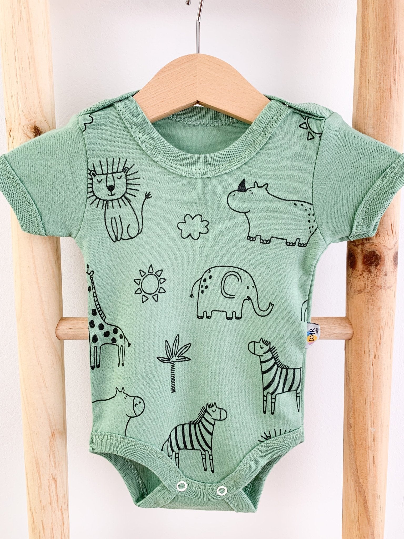 Body bebelus - verde cu animalute - Botez bebelusi