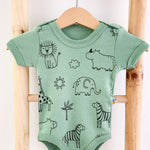 Body bebelus - verde cu animalute - Botez bebelusi