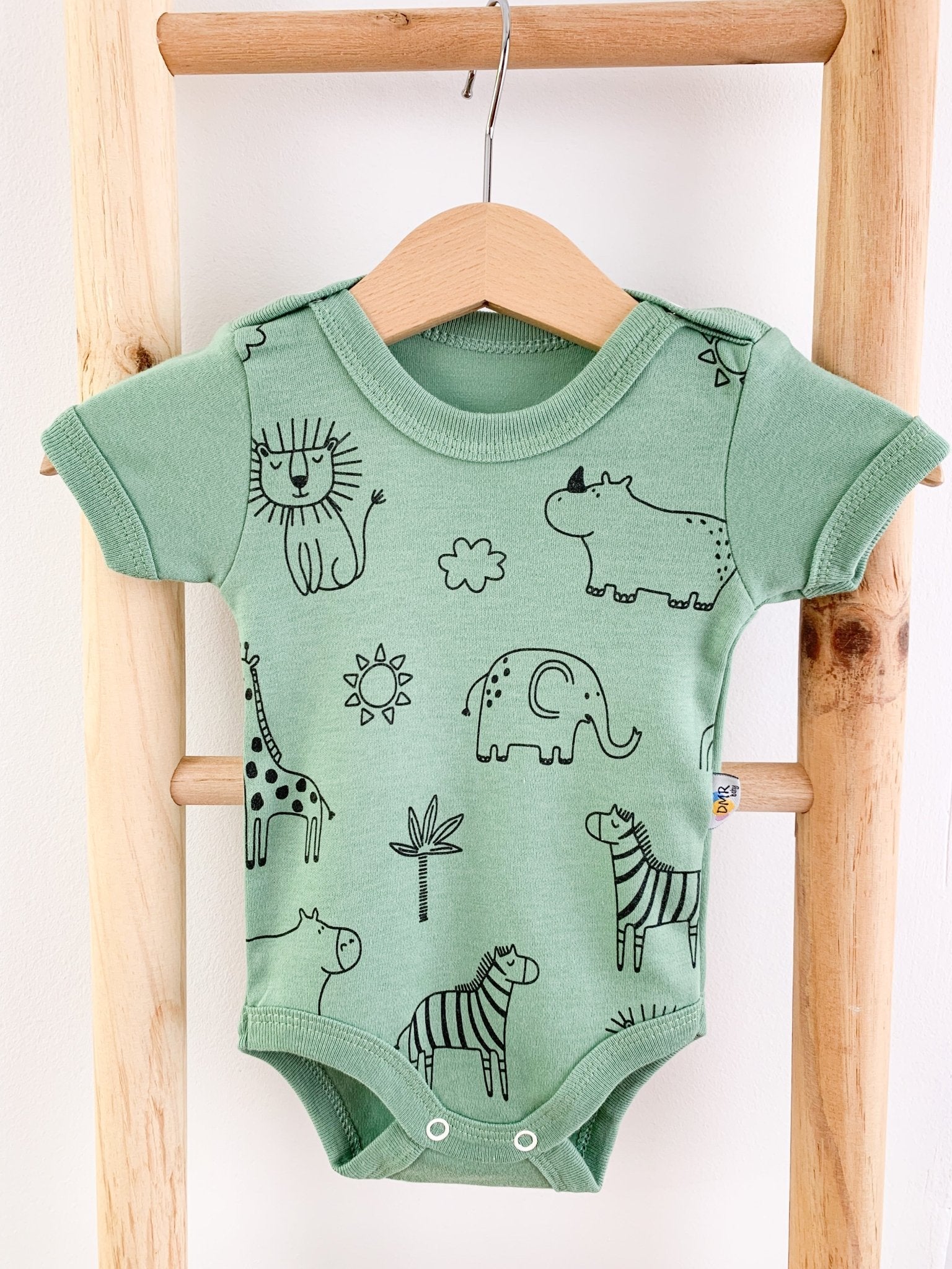 Body bebelus - verde cu animalute - Botez bebelusi