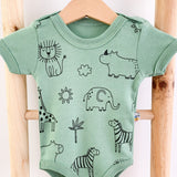 Body bebelus - verde cu animalute - Botez bebelusi