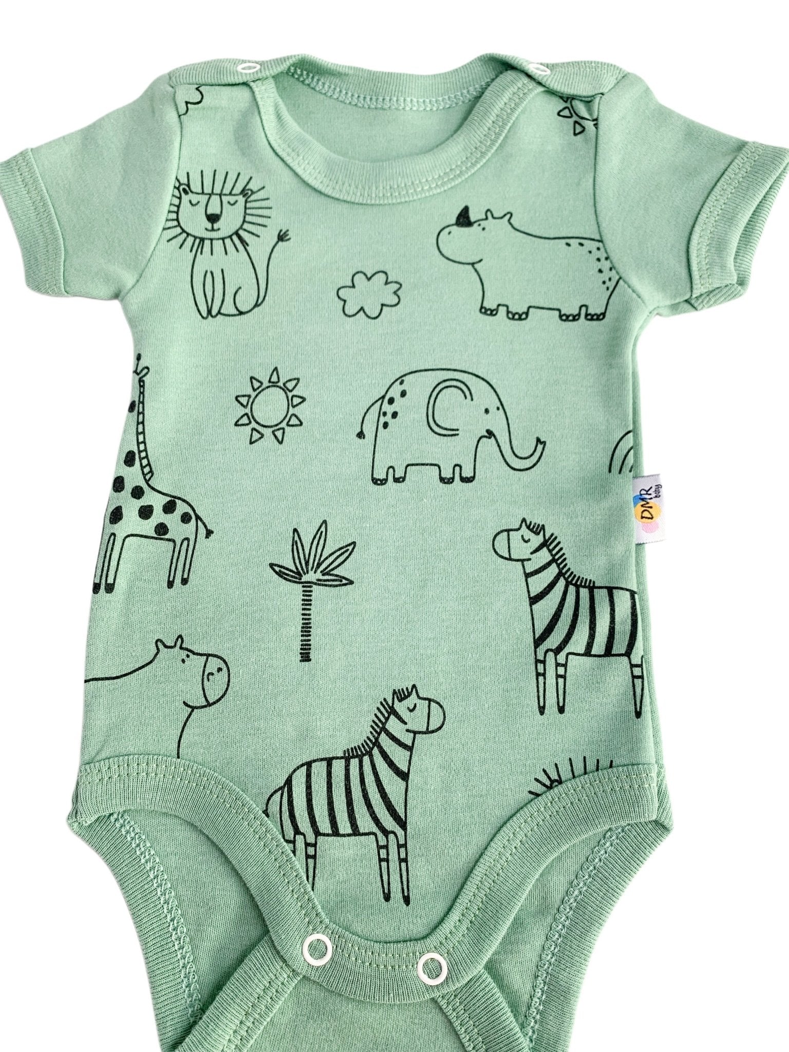 Body bebelus - verde cu animalute - Botez bebelusi