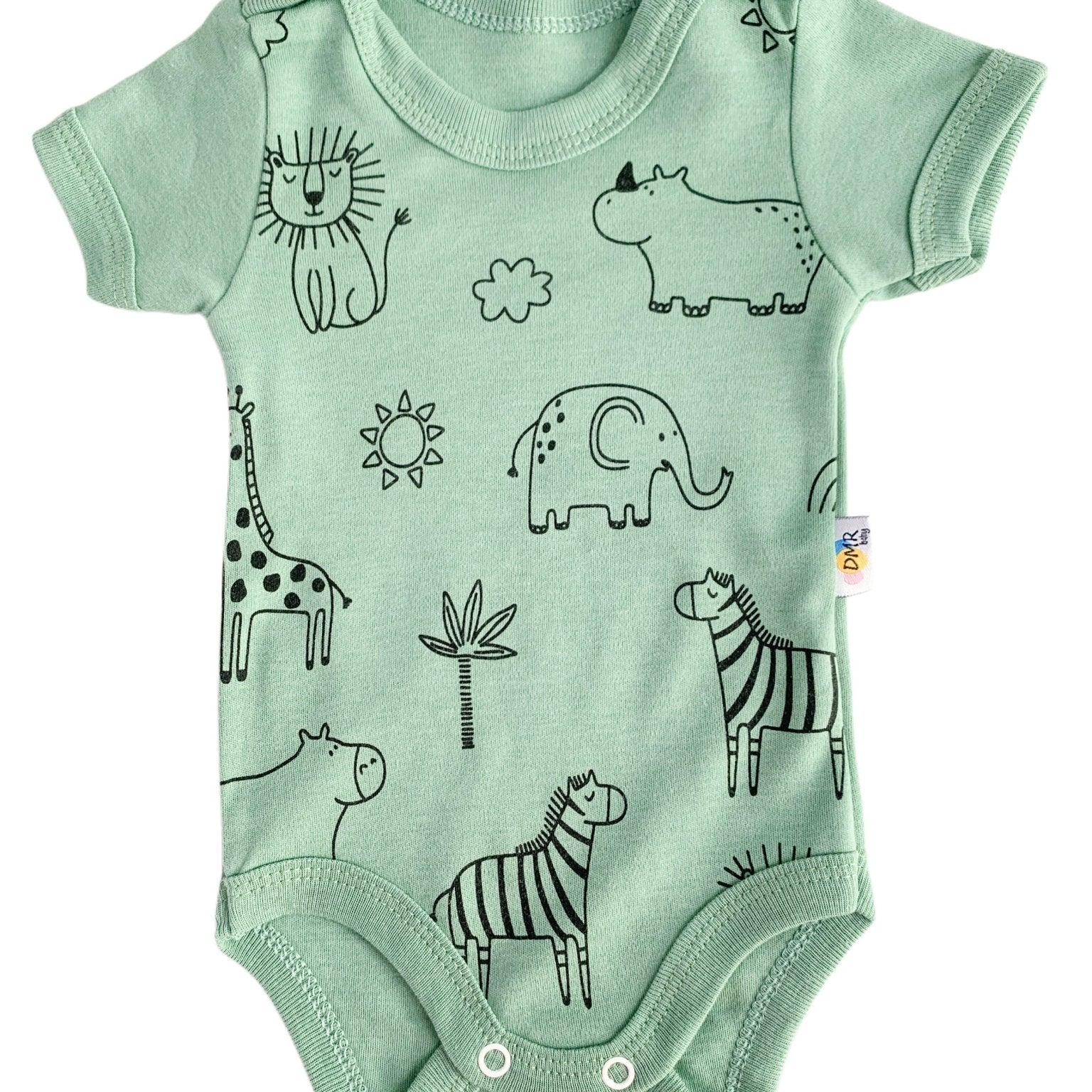 Body bebelus - verde cu animalute - Botez bebelusi