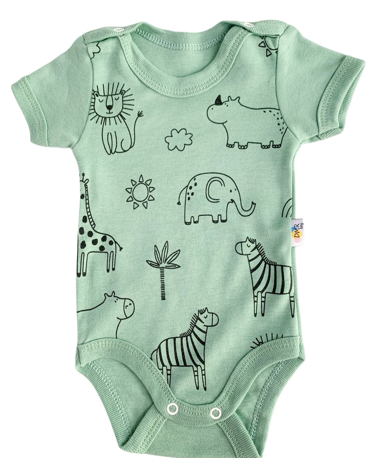 Body bebelus - verde cu animalute - Botez bebelusi
