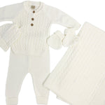 Compleu bebelus tricotat alb - 5 piese - Botez bebelusi
