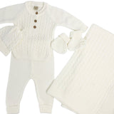 Compleu bebelus tricotat alb - 5 piese - Botez bebelusi