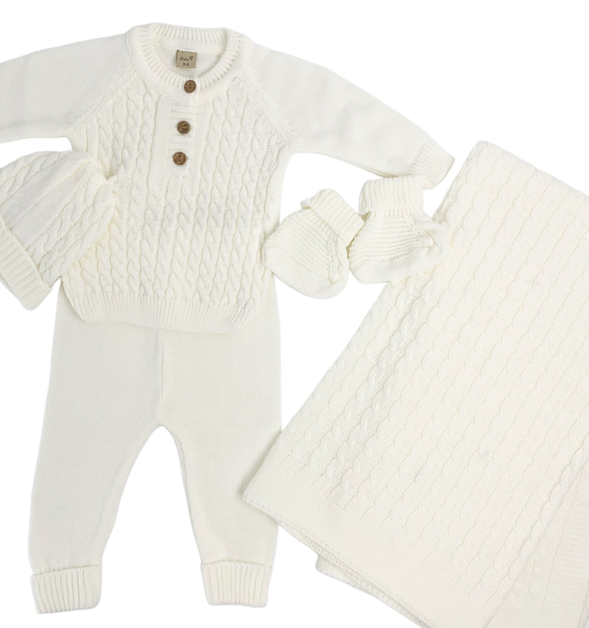 Compleu bebelus tricotat alb - 5 piese - Botez bebelusi