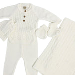 Compleu bebelus tricotat alb - 5 piese - Botez bebelusi