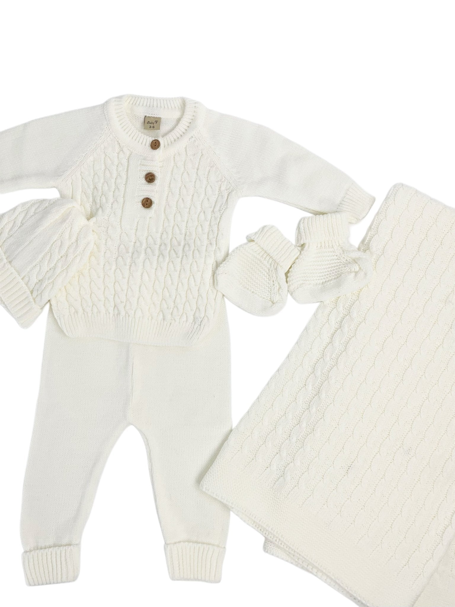 Compleu bebelus tricotat alb - 5 piese - Botez bebelusi
