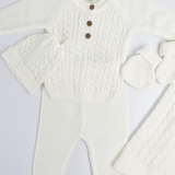 Compleu bebelus tricotat alb - 5 piese - Botez bebelusi