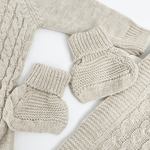 Compleu bebelus tricotat bej - 5 piese - Botez bebelusi