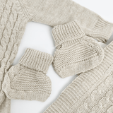 Compleu bebelus tricotat bej - 5 piese - Botez bebelusi