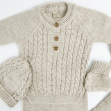 Compleu bebelus tricotat bej - 5 piese - Botez bebelusi