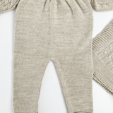 Compleu bebelus tricotat bej - 5 piese - Botez bebelusi