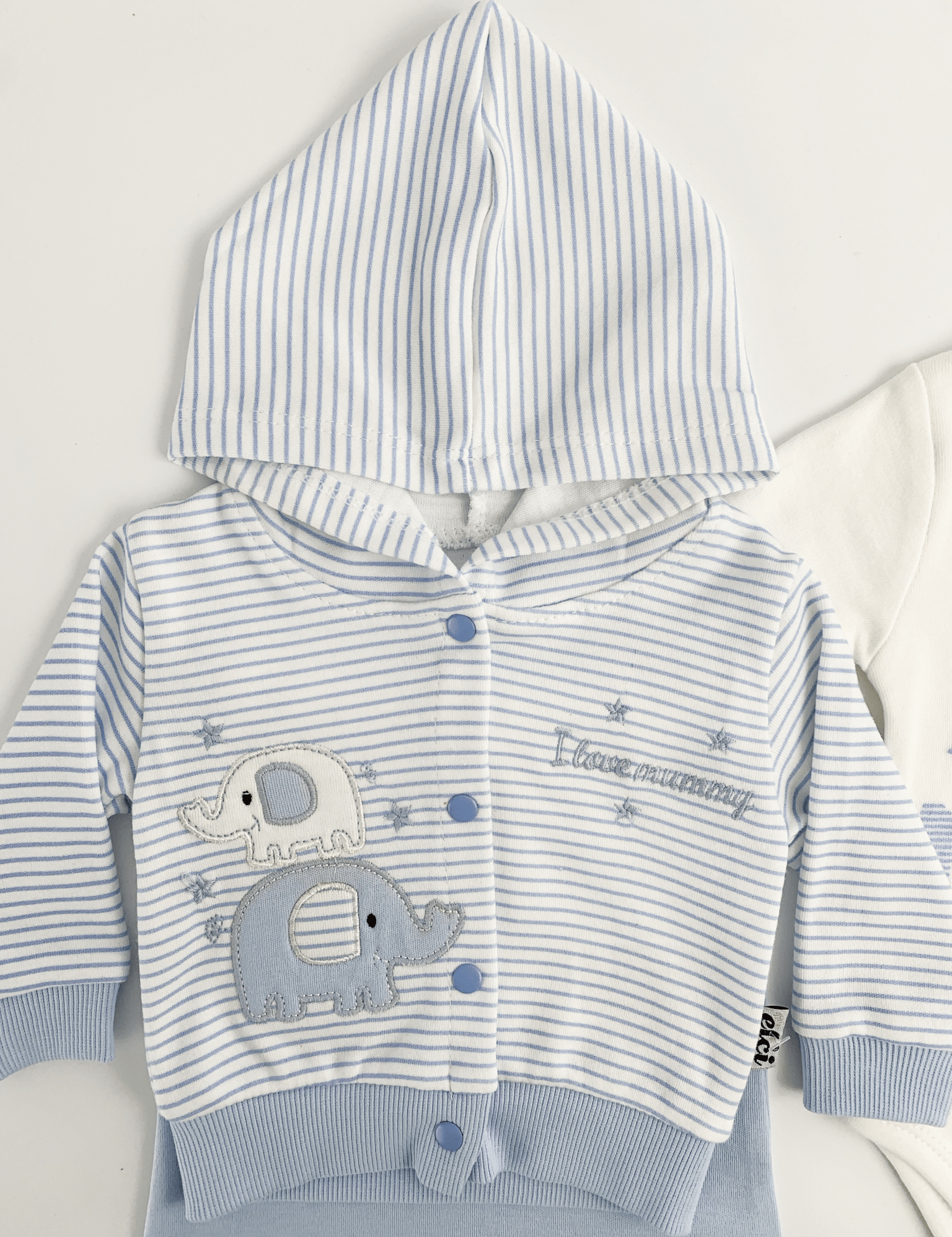 Compleu bebelusi 3 piese albastru - set hanorac, bluza si pantaloni - Botez bebelusi