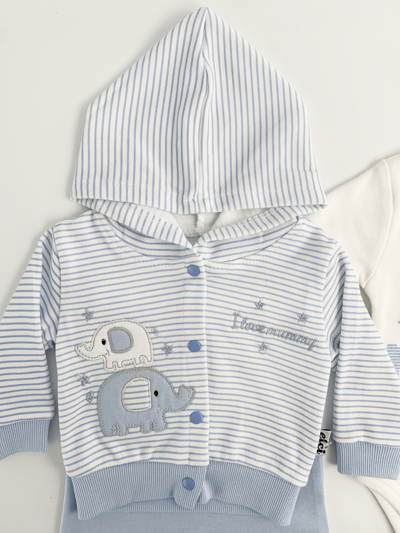 Compleu bebelusi 3 piese albastru - set hanorac, bluza si pantaloni - Botez bebelusi