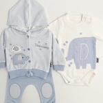 Compleu bebelusi 3 piese albastru - set hanorac, bluza si pantaloni - Botez bebelusi