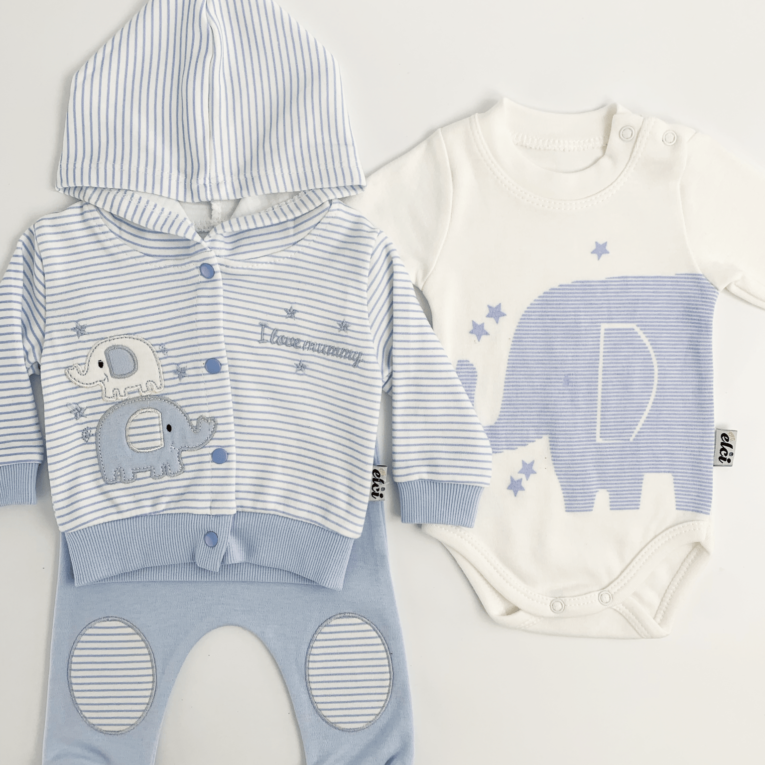 Compleu bebelusi 3 piese albastru - set hanorac, bluza si pantaloni - Botez bebelusi