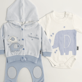 Compleu bebelusi 3 piese albastru - set hanorac, bluza si pantaloni - Botez bebelusi