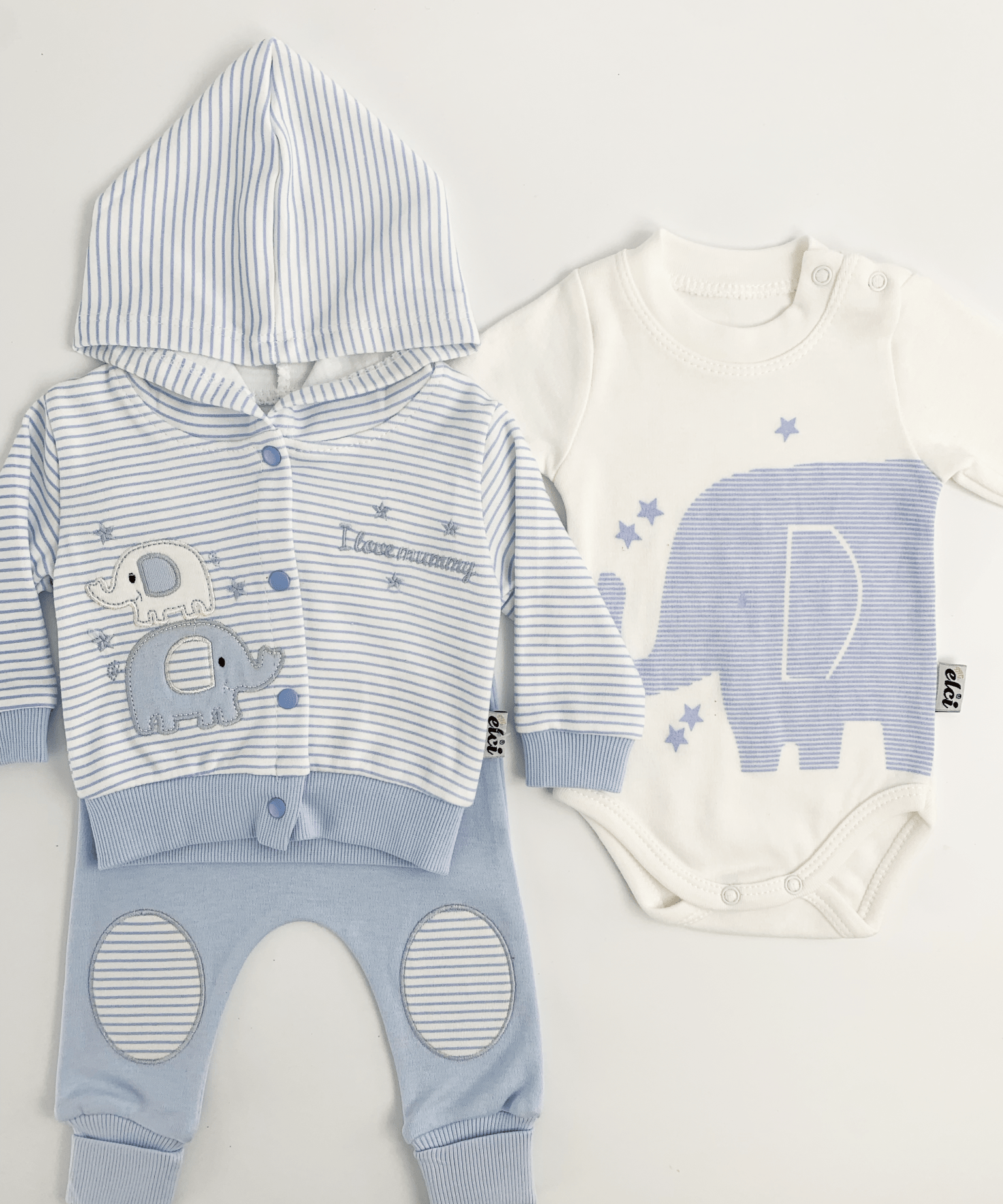 Compleu bebelusi 3 piese albastru - set hanorac, bluza si pantaloni - Botez bebelusi