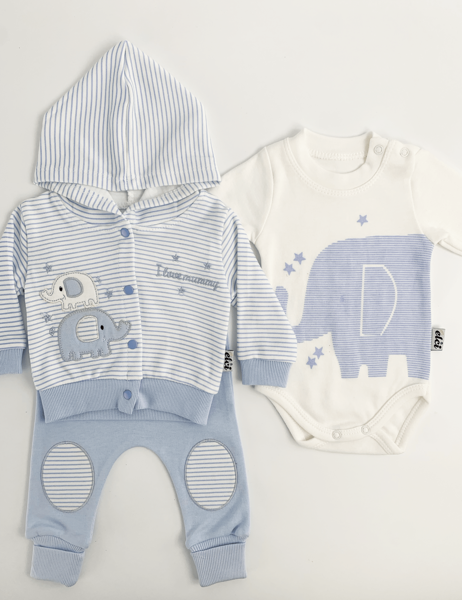 Compleu bebelusi 3 piese albastru - set hanorac, bluza si pantaloni - Botez bebelusi