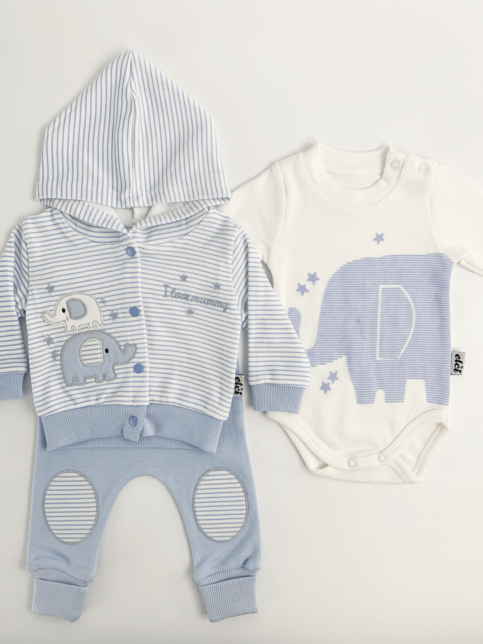 Compleu bebelusi 3 piese albastru - set hanorac, bluza si pantaloni - Botez bebelusi