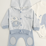 Compleu bebelusi 3 piese albastru - set hanorac, bluza si pantaloni - Botez bebelusi