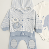 Compleu bebelusi 3 piese albastru - set hanorac, bluza si pantaloni - Botez bebelusi