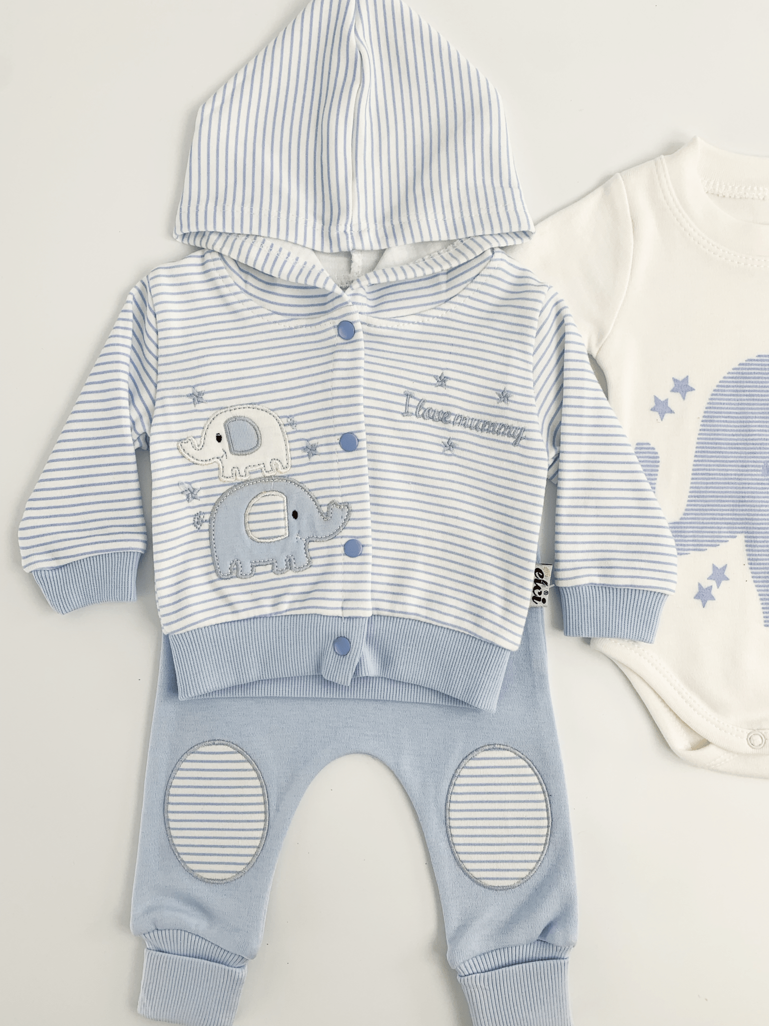 Compleu bebelusi 3 piese albastru - set hanorac, bluza si pantaloni - Botez bebelusi