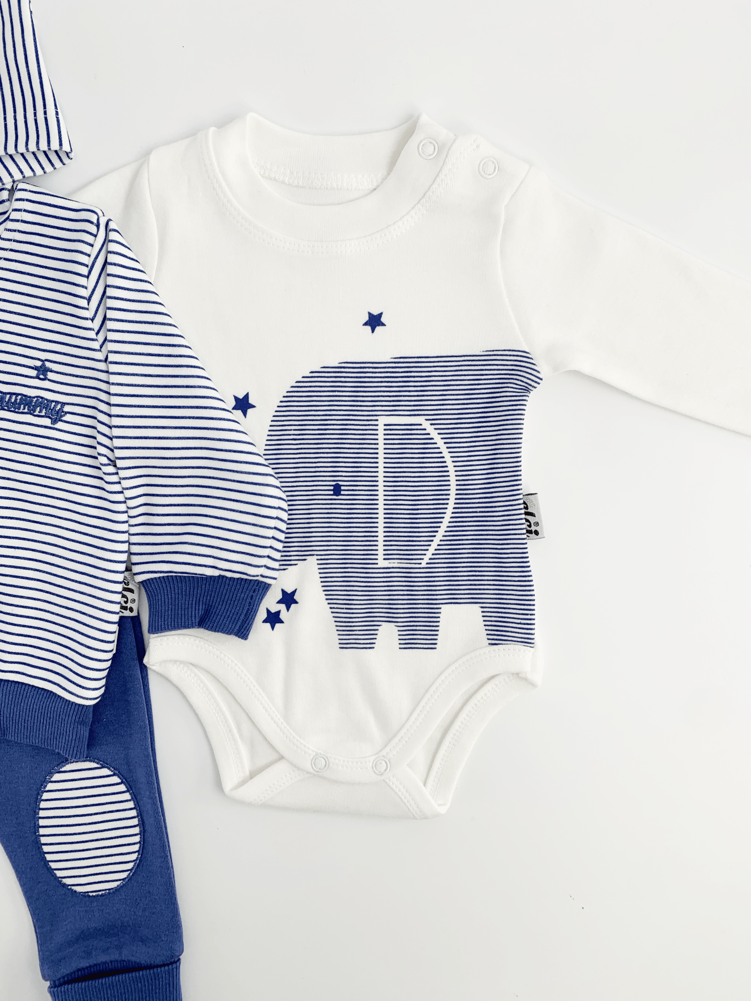 Compleu bebelusi 3 piese bleumarin - set hanorac, bluza si pantaloni - Botez bebelusi