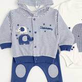 Compleu bebelusi 3 piese bleumarin - set hanorac, bluza si pantaloni - Botez bebelusi