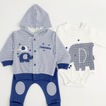 Compleu bebelusi 3 piese bleumarin - set hanorac, bluza si pantaloni - Botez bebelusi