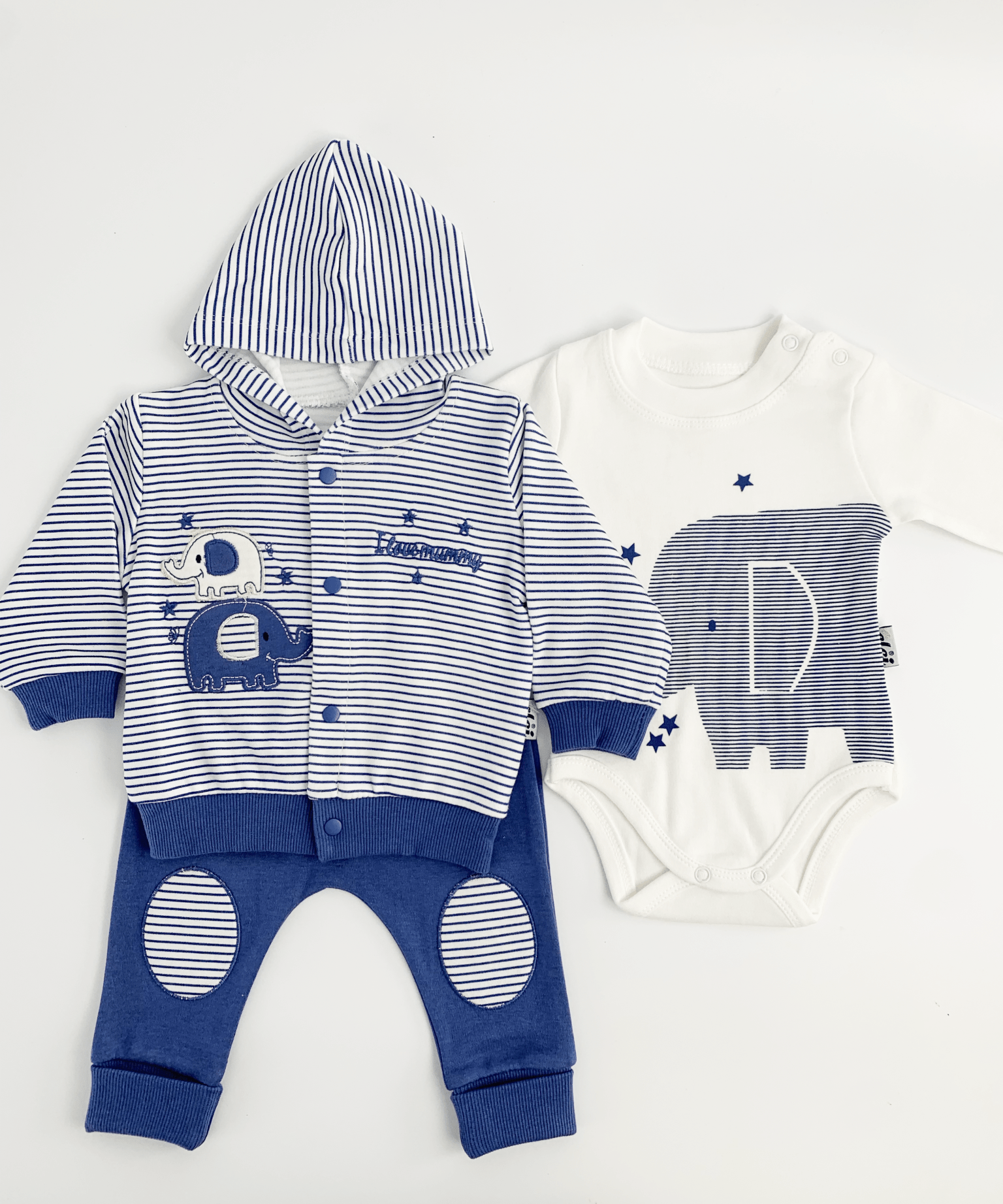 Compleu bebelusi 3 piese bleumarin - set hanorac, bluza si pantaloni - Botez bebelusi