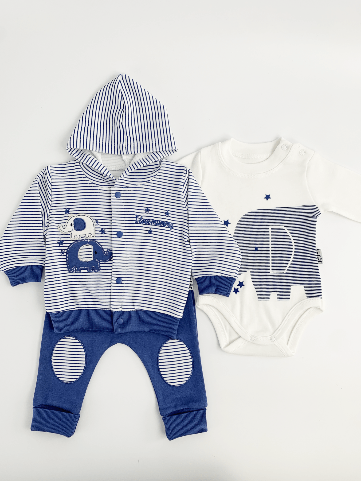 Compleu bebelusi 3 piese bleumarin - set hanorac, bluza si pantaloni - Botez bebelusi