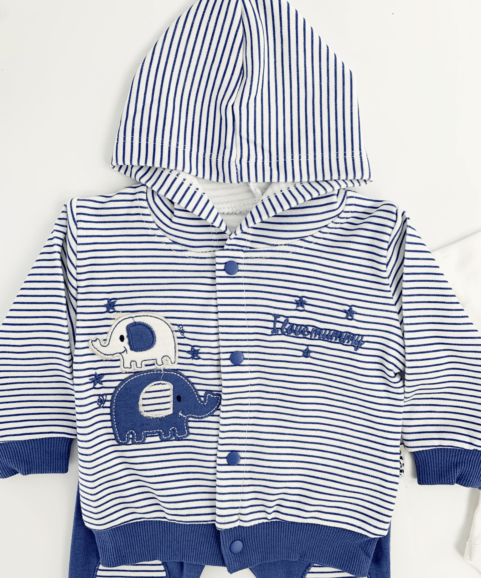 Compleu bebelusi 3 piese bleumarin - set hanorac, bluza si pantaloni - Botez bebelusi